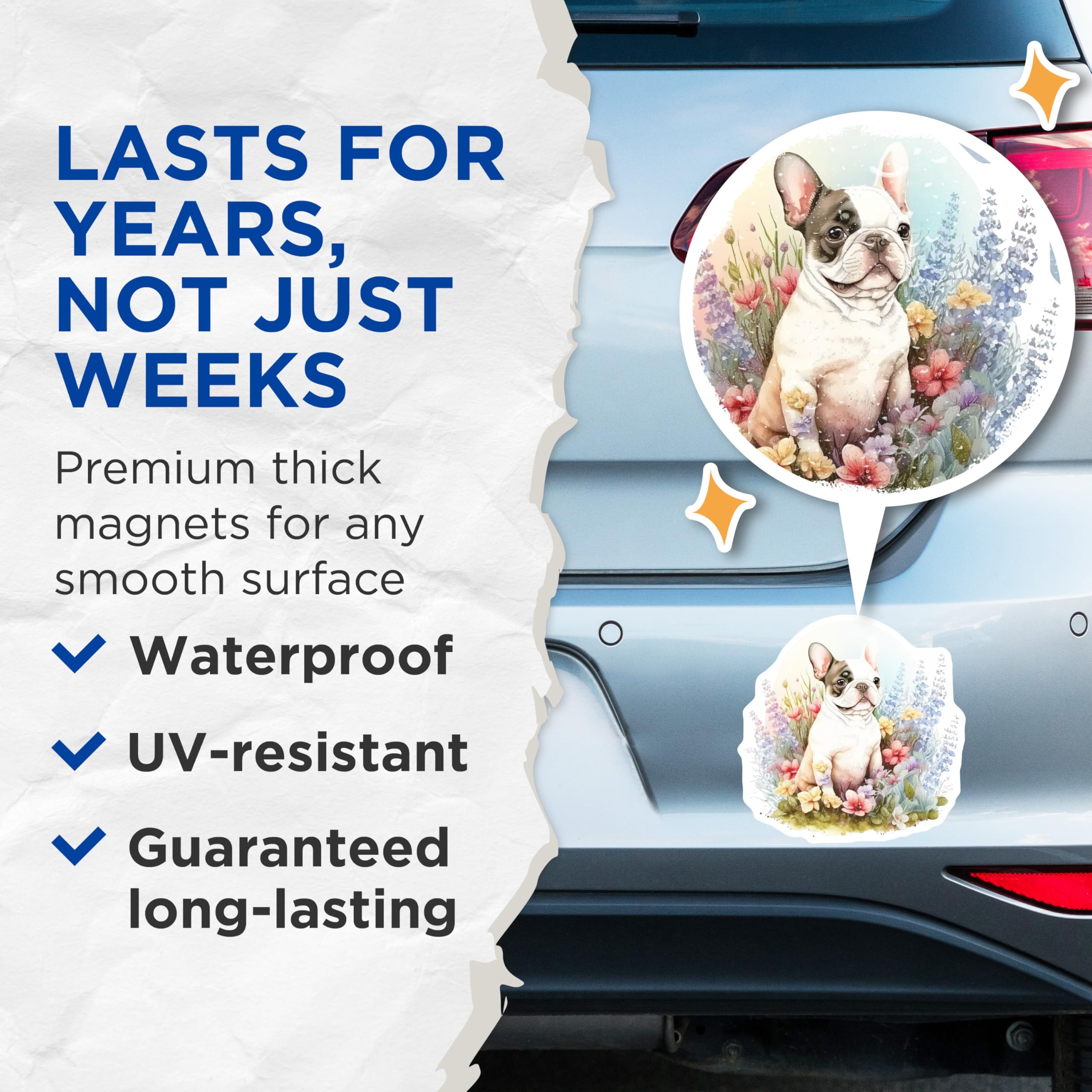 (2 Pack) French Bulldog Magnets - Floral Dog Art - Refrigerator Magnets - 5" On Longest Side - Premium Magnet - for Cars, Refrigerators, Toolboxes, Lockers - Made in USA - MAG16207