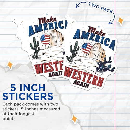 (2 Pack) Make America Western Again Stickers - 5" On Longest Side - Sticks to Smooth Flat Surfaces - Made in USA - BMCS8959 - BMCS8959