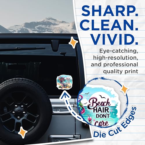 (2 Pack) Beach Hair Dont Care Stickers - Skeleton Beach Vibes - Summer Fun Graphics - 5" On Longest Side - Sticks to Smooth Flat Surfaces - Made in USA - BMCS9575