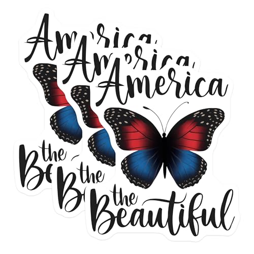 (3 Pack) America The Beautiful Decals - Butterfly Decal - Laptop Decal - 3 Inches On Longest Side - Easy Peel & Apply - Made in USA - 3MCS7265