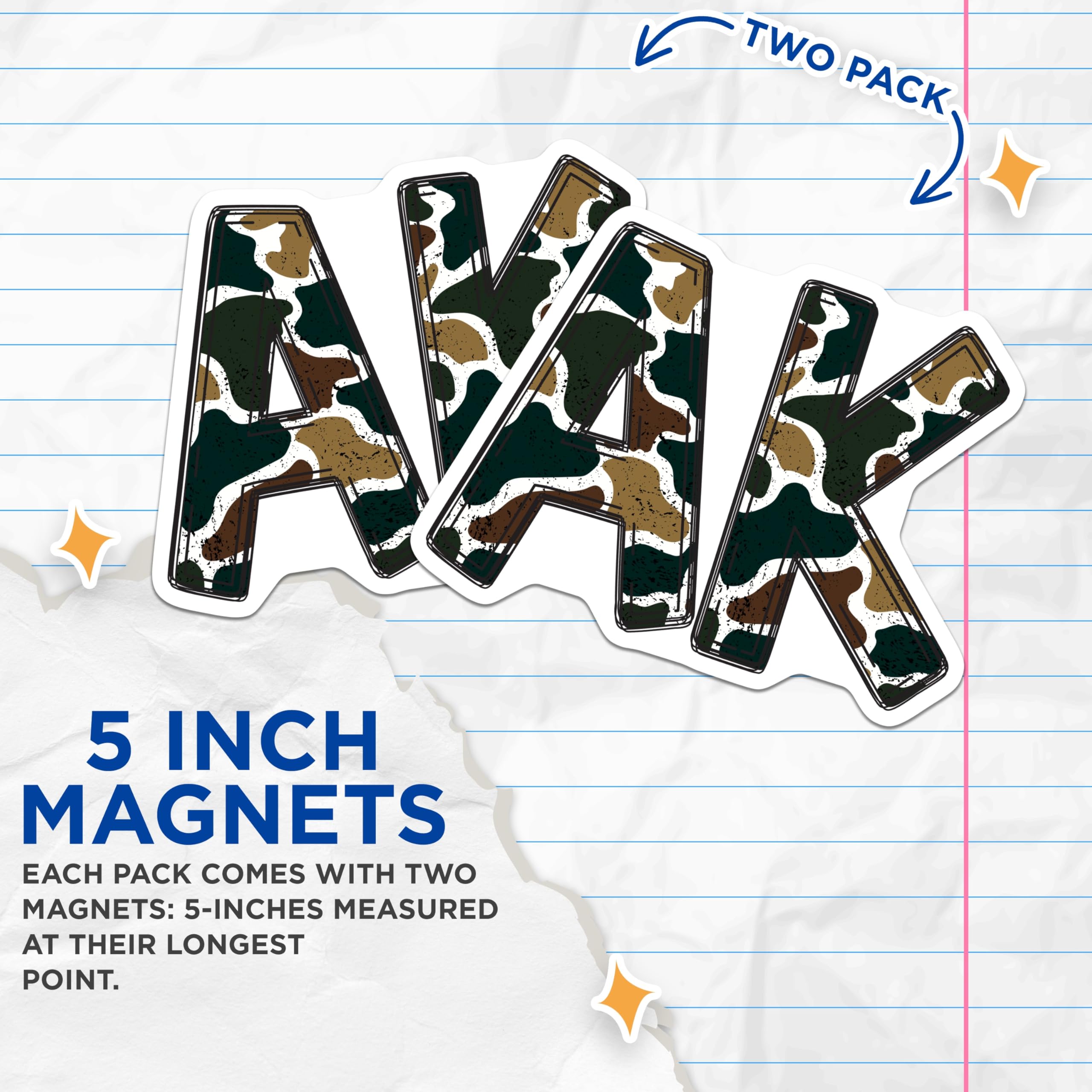 (2 Pack) AK Camouflage Letters Magnets - Military Style Decor - Grunge Aesthetic Display - 5 Inches On Longest Side - Thick Durable Magnet - Made in USA - MAG21437