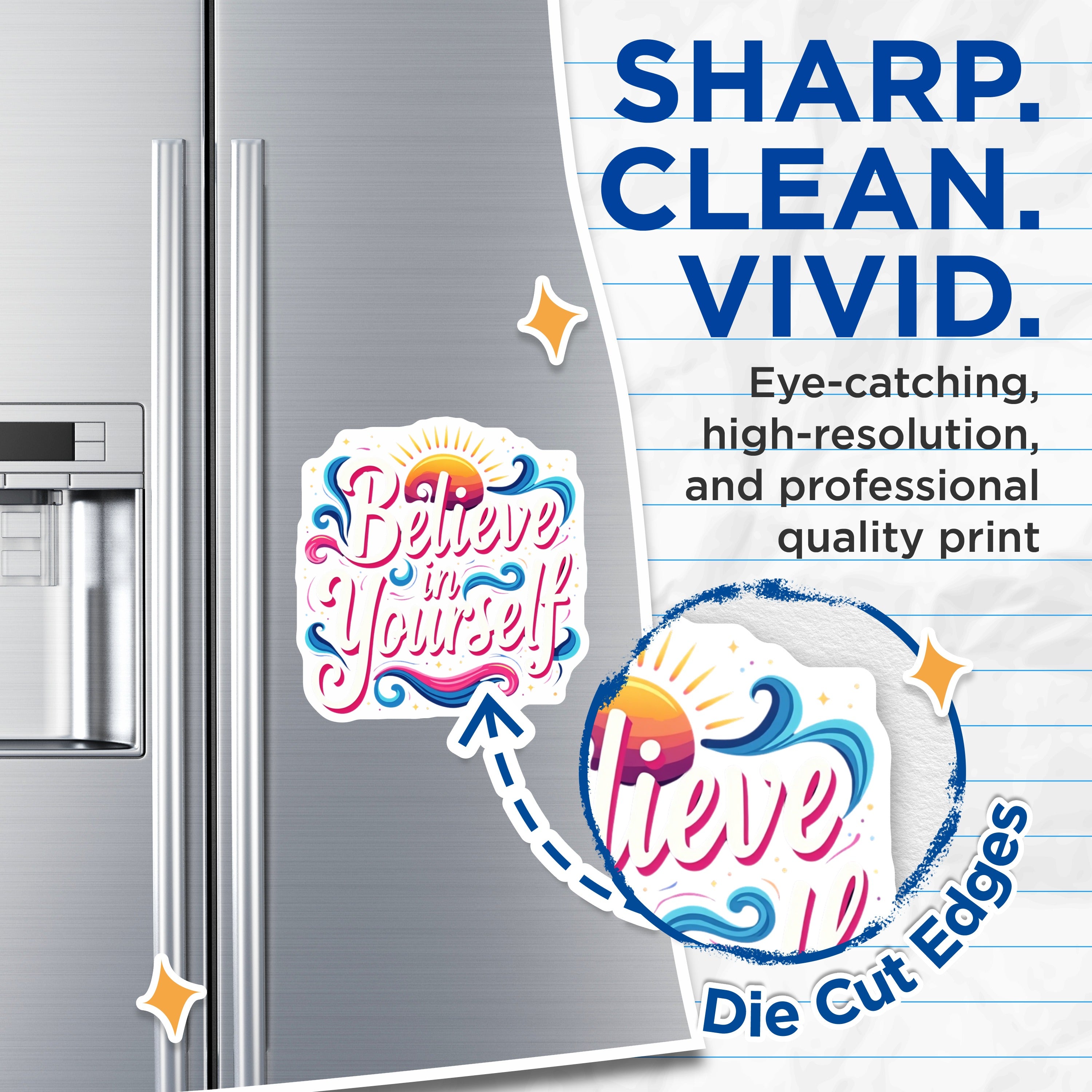 (2 Pack) Believe in Yourself Magnets - Inspirational Quote Decor - Positive Affirmation Fridge - Motivational Message Accent - 5 Inches On Longest Side - Thick Durable Magnet - Made in USA - MAG36672
