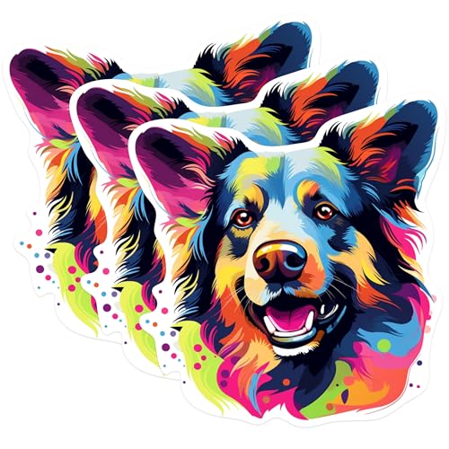 (3 Pack) Colorful Border Collie Decals - Dog Breed Stickers - Laptop Decal - 3 Inches On Longest Side - Easy Peel & Apply - Made in USA - 3MCS0830