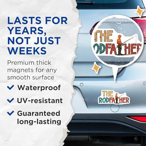 (2 Pack) The Rodfather Magnets - Fishing Enthusiast Decor - 5" On Longest Side - for Cars, Fridges, Toolboxes - Made in USA - MAG7482