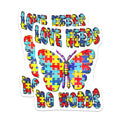 (2 Pack) Love Needs No Words Stickers - Autism Awareness - Vibrant Puzzle Pattern Butterfly Decal - 5" On Longest Side - Sticks to Smooth Flat Surfaces - Made in USA - BMCS6700