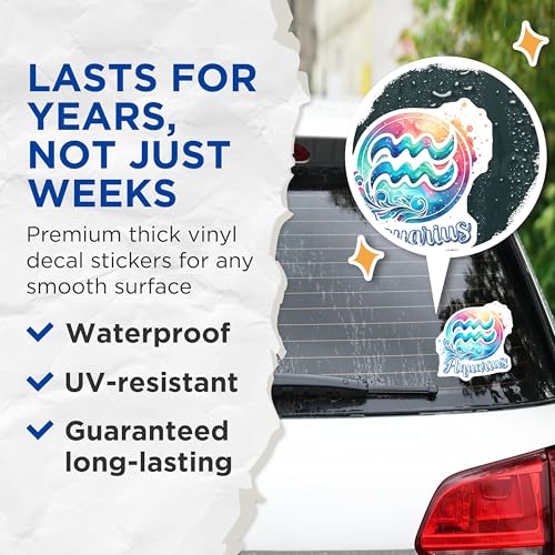 (2 Pack) Aquarius Zodiac Sign Stickers - Astrology Water Bearer Stickers - Horoscope Collection - 5" On Longest Side - Sticks to Smooth Flat Surfaces - Made in USA - BMCS7019