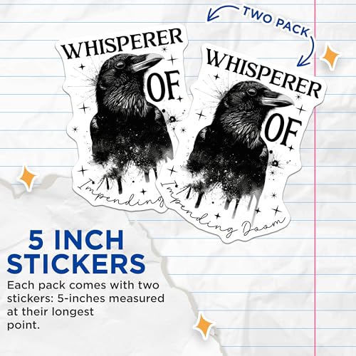 (2 Pack) Raven Whisperer Stickers - Gothic Raven Art Stickers - Crow Themed Sticker Set - Mythical Bird Decor - 5" On Longest Side - Sticks to Any Smooth Flat Surface - Made in USA - BMCS3615