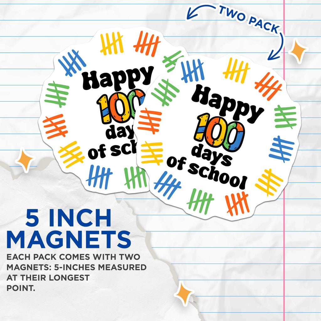 (2 Pack) 100 Days of School Magnets - Teacher Appreciation Decor - Classroom Milestone Display - 5 Inches On Longest Side - Thick Durable Magnet - Made in USA - MAG36704
