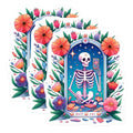 (3 Pack) Self Care Skeleton Decals - Floral Skeleton - Wellness Decals - 3 Inches On Longest Side - Easy Peel & Apply - Made in USA - 3MCS8169
