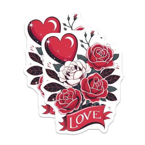 (2 Pack) Love Heart Rose Magnets - Floral Romance Magnets - Red Rose Heart Magnets - Love Magnet Set - 5" On Longest Side - for Cars, Refrigerators, Toolboxes, Lockers - Made in USA BMCS3475