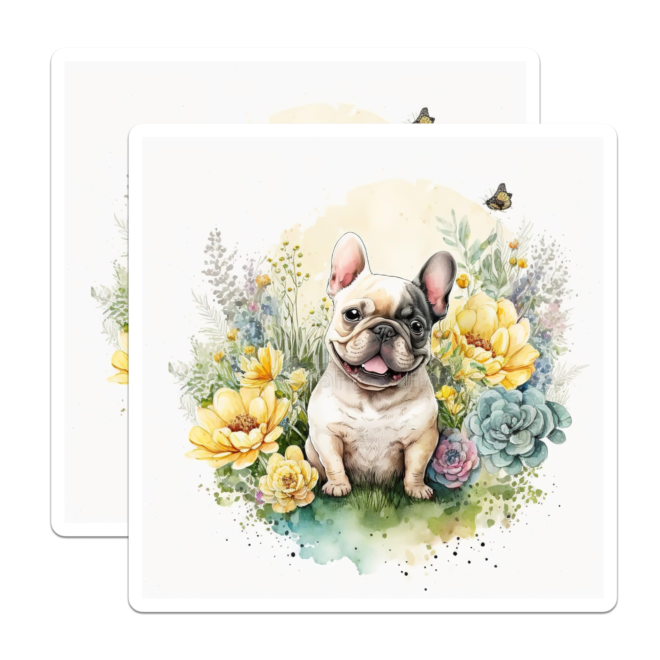 (2 Pack) Bulldog Floral Magnets - Frenchie Dog Art - Refrigerator Magnets - 5" On Longest Side - Premium Magnet - for Cars, Refrigerators, Toolboxes, Lockers - Made in USA - MAG15055
