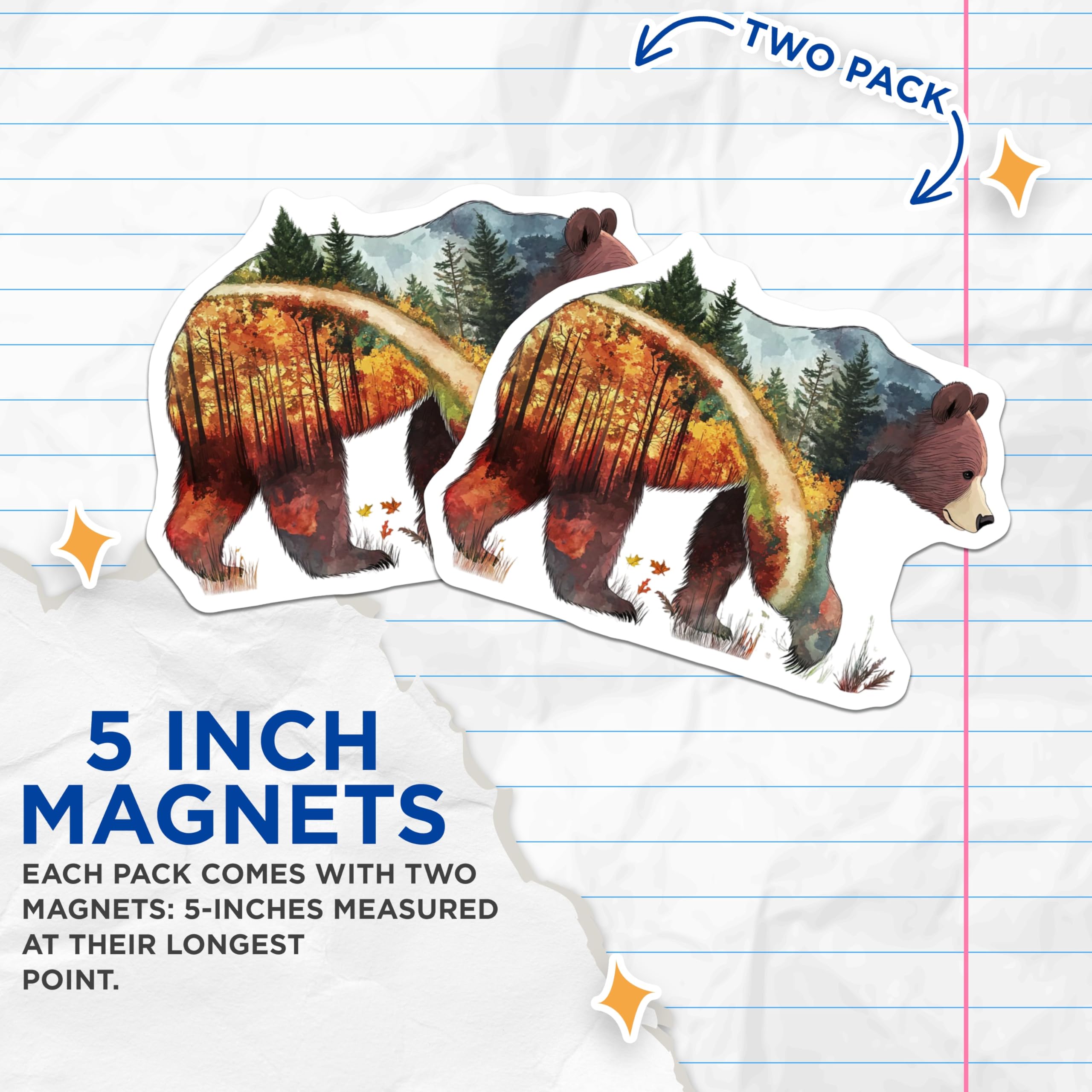 (2 Pack) Bear Forest Magnets - Nature Art Magnet - Animal Lover Magnet - 5" On Longest Side - Premium Magnet - for Cars, Refrigerators, Toolboxes, Lockers - Made in USA - MAG15005