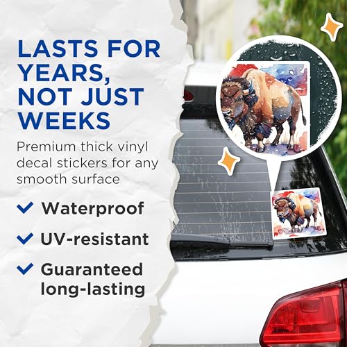 (2 Pack) Buffalo Mountain Stickers - Watercolor Animal Art - National Park Sticker - 5" On Longest Side - Sticks to Smooth Flat Surfaces - Made in USA - BMCS8680