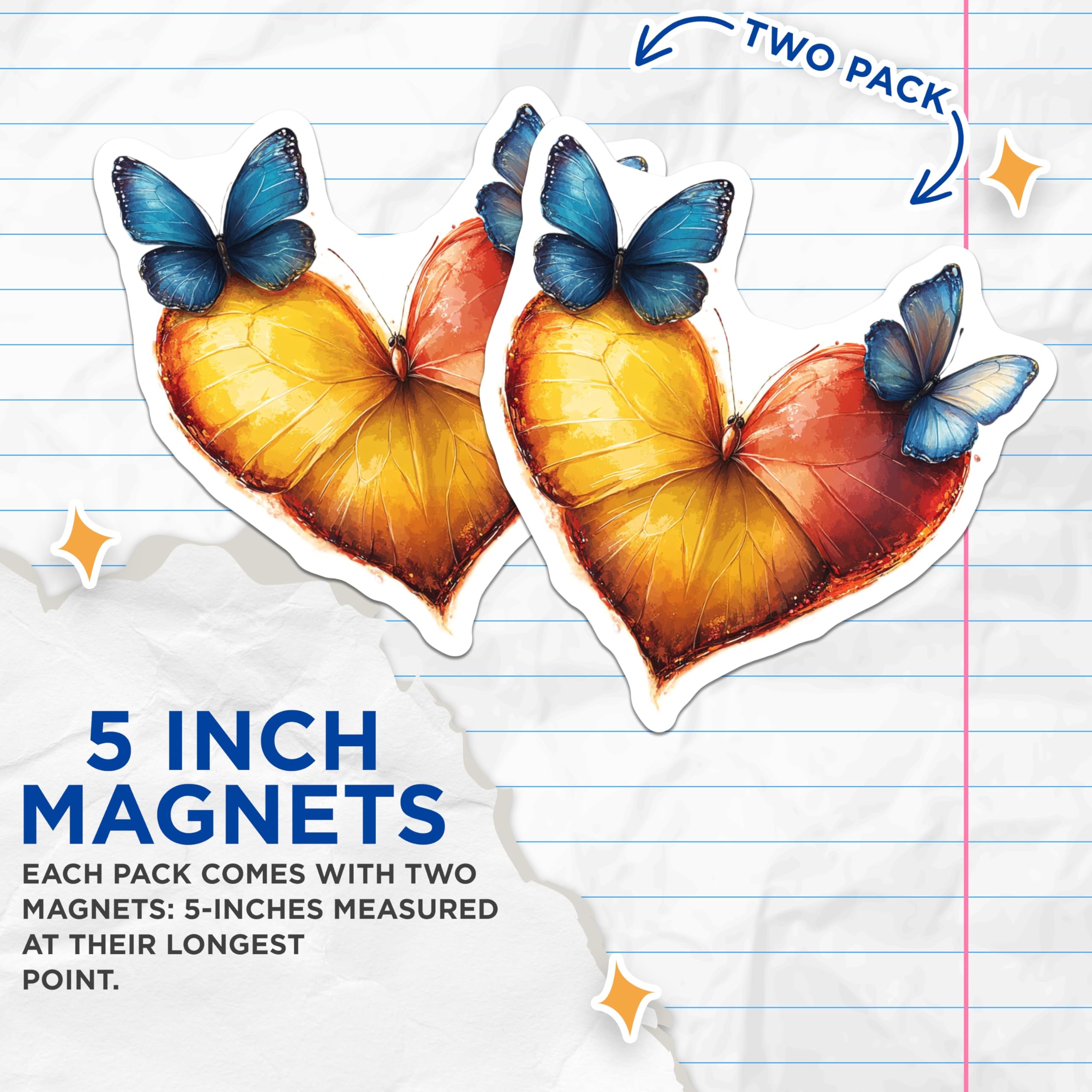 (2 Pack) Butterfly Heart Magnets - Blue Morpho Butterflies - Nature Inspired Art Love Symbol - 5 Inches On Longest Side - Thick Durable Magnet - Made in USA - MAG24421