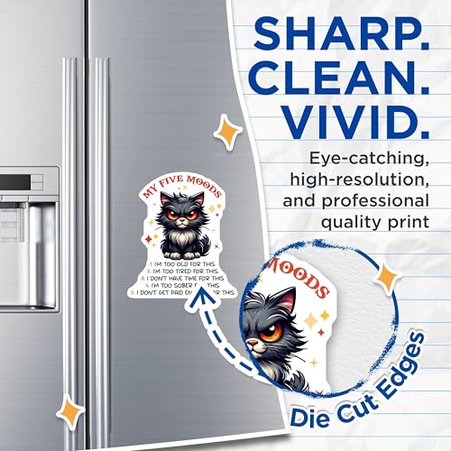(2 Pack) My Five Moods Magnets - Funny Cat Quote - 5" On Longest Side - for Cars, Fridges, Toolboxes - Made in USA - MAG7339