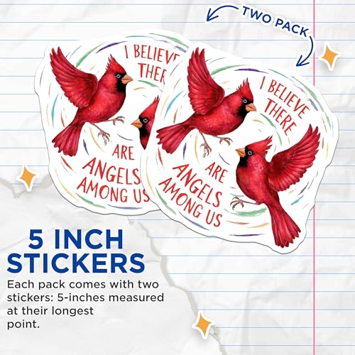 (2 Pack) Inspirational Quotes Stickers - Red Cardinals Sticker - Angels Among Us Sticker - 5" On Longest Side - Sticks to Smooth Flat Surfaces - Made in USA - BMCS8890