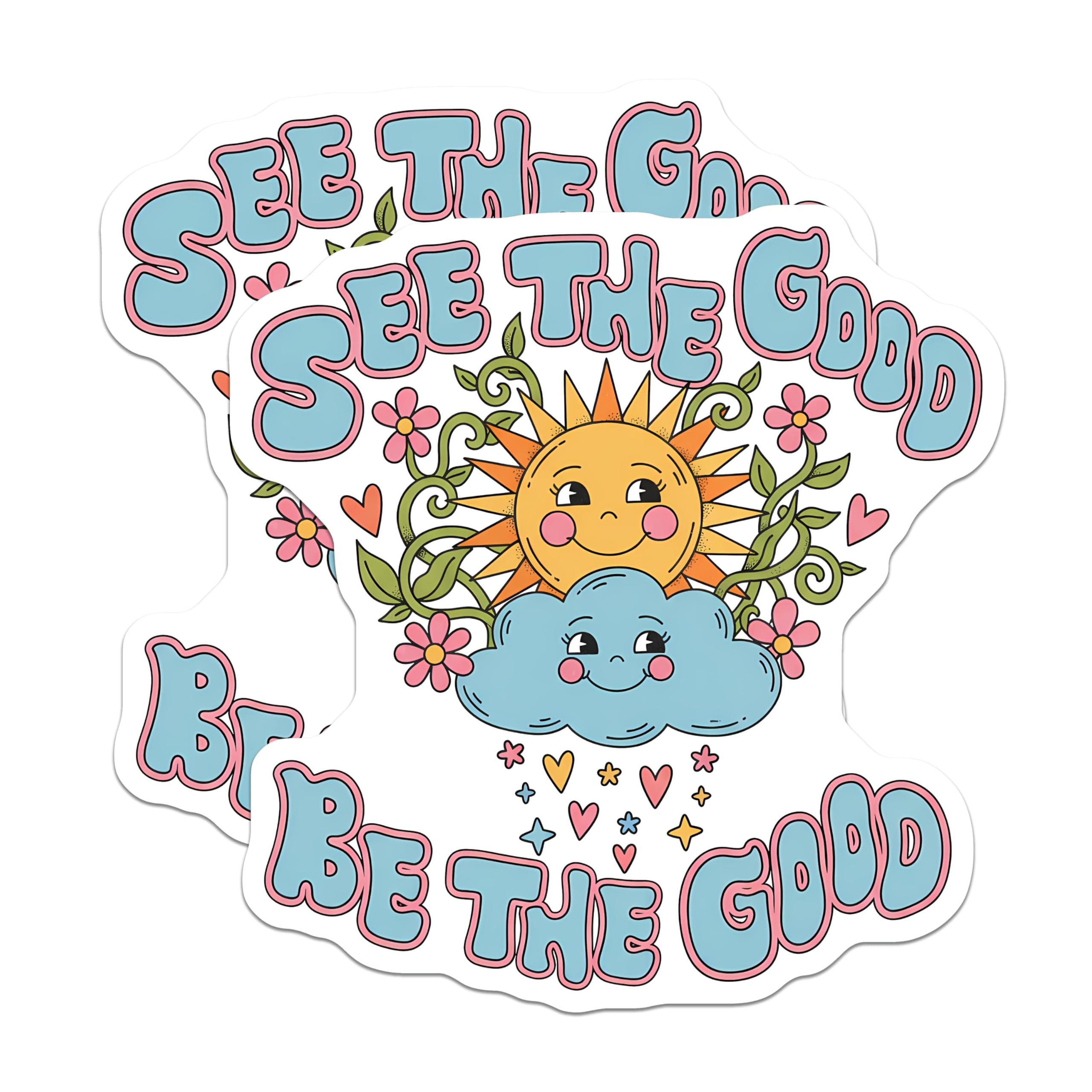 (2 Pack) See The Good Magnets - Be The Good Boho Decor - Sunshine Cloud Hearts Motivational Fridge Art - 5 Inches On Longest Side - Thick Durable Magnet - Made in USA - MAG22833