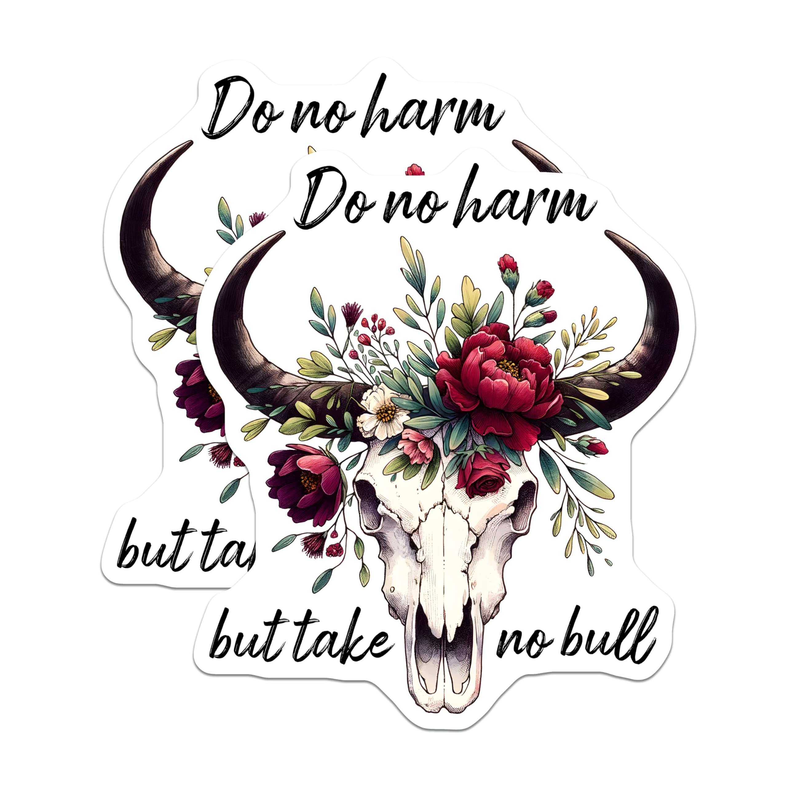 (2 Pack) Steer Skull Magnets - Floral Cow Skull - Western Decor Accessories - 5" On Longest Side - Premium Magnet - for Cars, Refrigerators, Toolboxes, Lockers - Made in USA - MAG14171