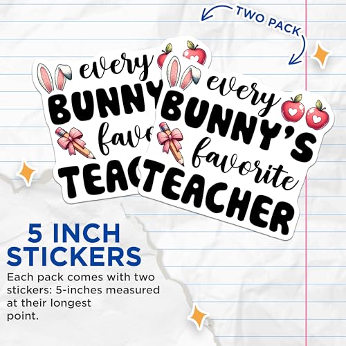 (2 Pack) Every Bunny's Favorite Teacher Stickers - Teacher Appreciation - Cute School Supplies - 5" On Longest Side - Sticks to Smooth Flat Surfaces - Made in USA - BMCS8149