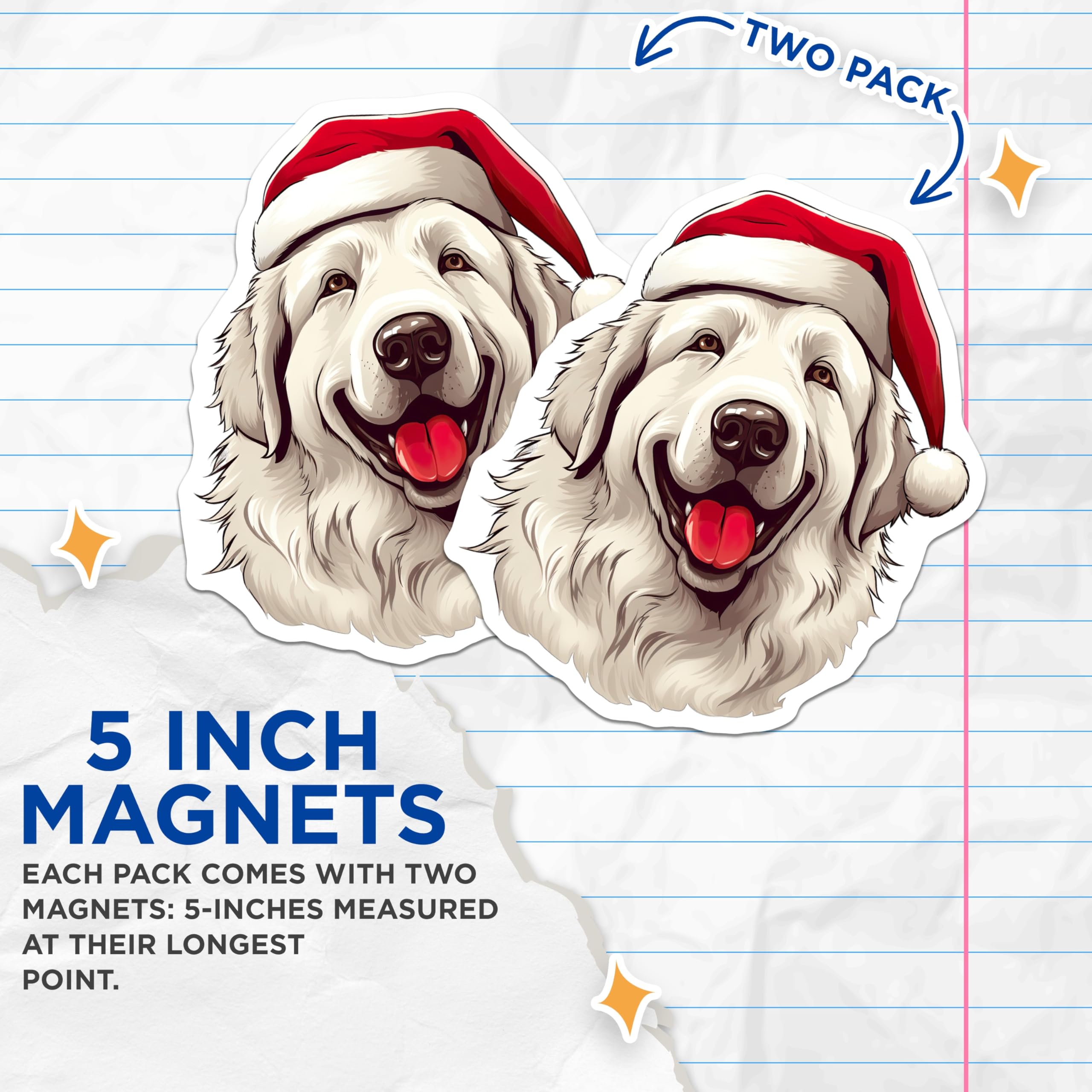(2 Pack) Christmas Dog Magnets - Festive White Canine - Santa Hat Fridge Decor - Winter Pet Art - 5 Inches On Longest Side - Thick Durable Magnet - Made in USA - MAG30465
