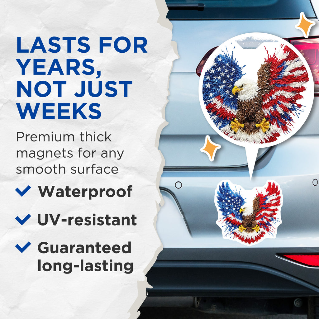 (2 Pack) Patriotic Eagle Magnets - American Flag Decor - USA Freedom - Veterans Day - 5 Inches On Longest Side - Thick Durable Magnet - Made in USA - MAG39447