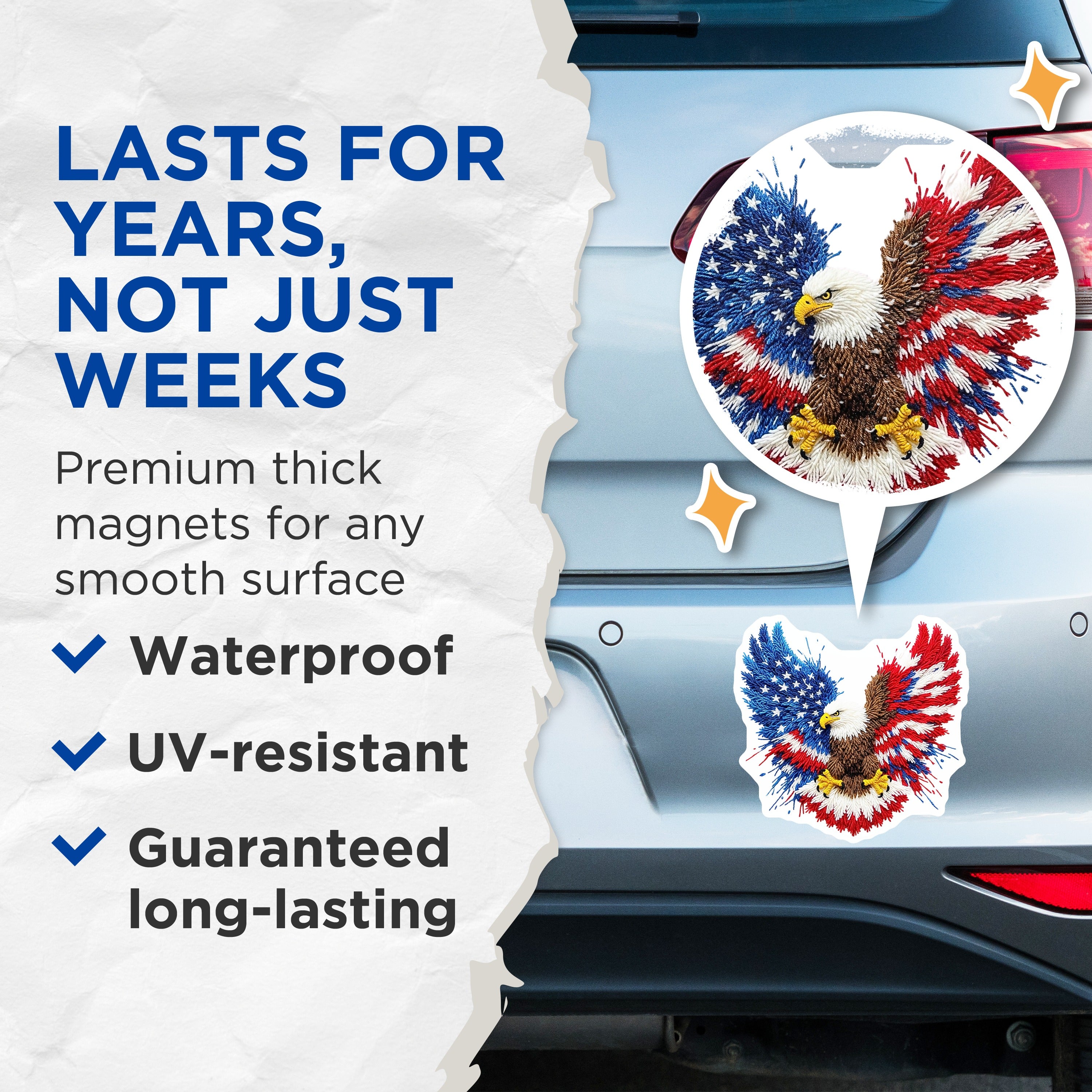 (2 Pack) Patriotic Eagle Magnets - American Flag Decor - USA Freedom - Veterans Day - 5 Inches On Longest Side - Thick Durable Magnet - Made in USA - MAG39447