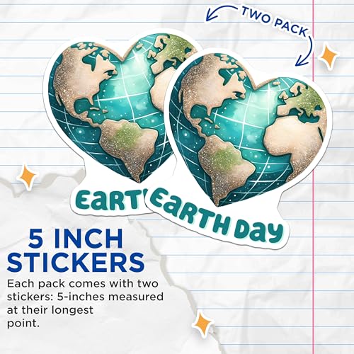 (2 Pack) Earth Day Stickers - Eco-Friendly Stickers - World Map Stickers - 5" On Longest Side - Sticks to Smooth Flat Surfaces - Made in USA - BMCS9748
