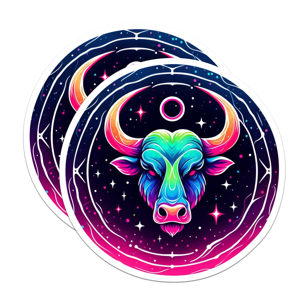 (2 Pack) Taurus Zodiac Stickers - Colorful Astrology Sign - Bull Symbol Decals 5" On Longest Side - Sticks to Smooth Flat Surfaces - Made in USA - BMCS13033