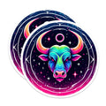 (2 Pack) Taurus Zodiac Stickers - Colorful Astrology Sign - Bull Symbol Decals 5" On Longest Side - Sticks to Smooth Flat Surfaces - Made in USA - BMCS13033