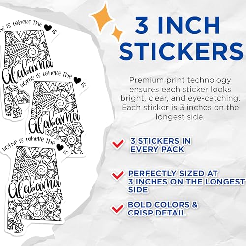 (3 Pack) Alabama Decals - Home State Pride - Laptop Stickers - 3 Inches On Longest Side - Easy Peel & Apply - Made in USA - 3MCS7829