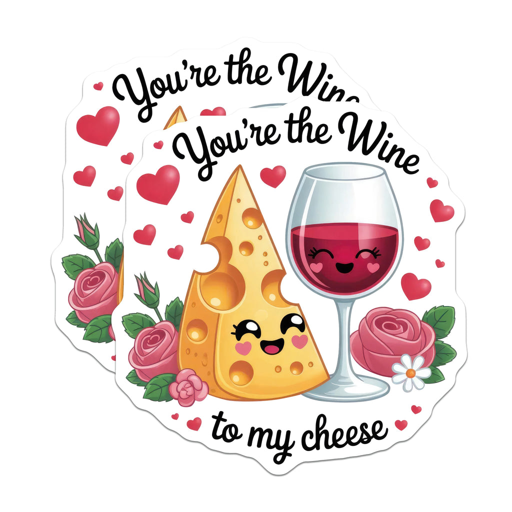 (2 Pack) Youre The Wine to My Cheese Magnets - Cute Couple Refrigerator Decor - Romantic Kitchen Housewarming - 5 Inches On Longest Side - Thick Durable Magnet - Made in USA - MAG39918