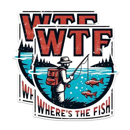 (2 Pack) WTF Where's The Fish Magnets - Funny Fishing Quote Magnets - Humorous Angler Magnets for Fish Lovers- 5" On Longest Side - for Fridges, Toolboxes, Cars - Made in USA - MAG2614
