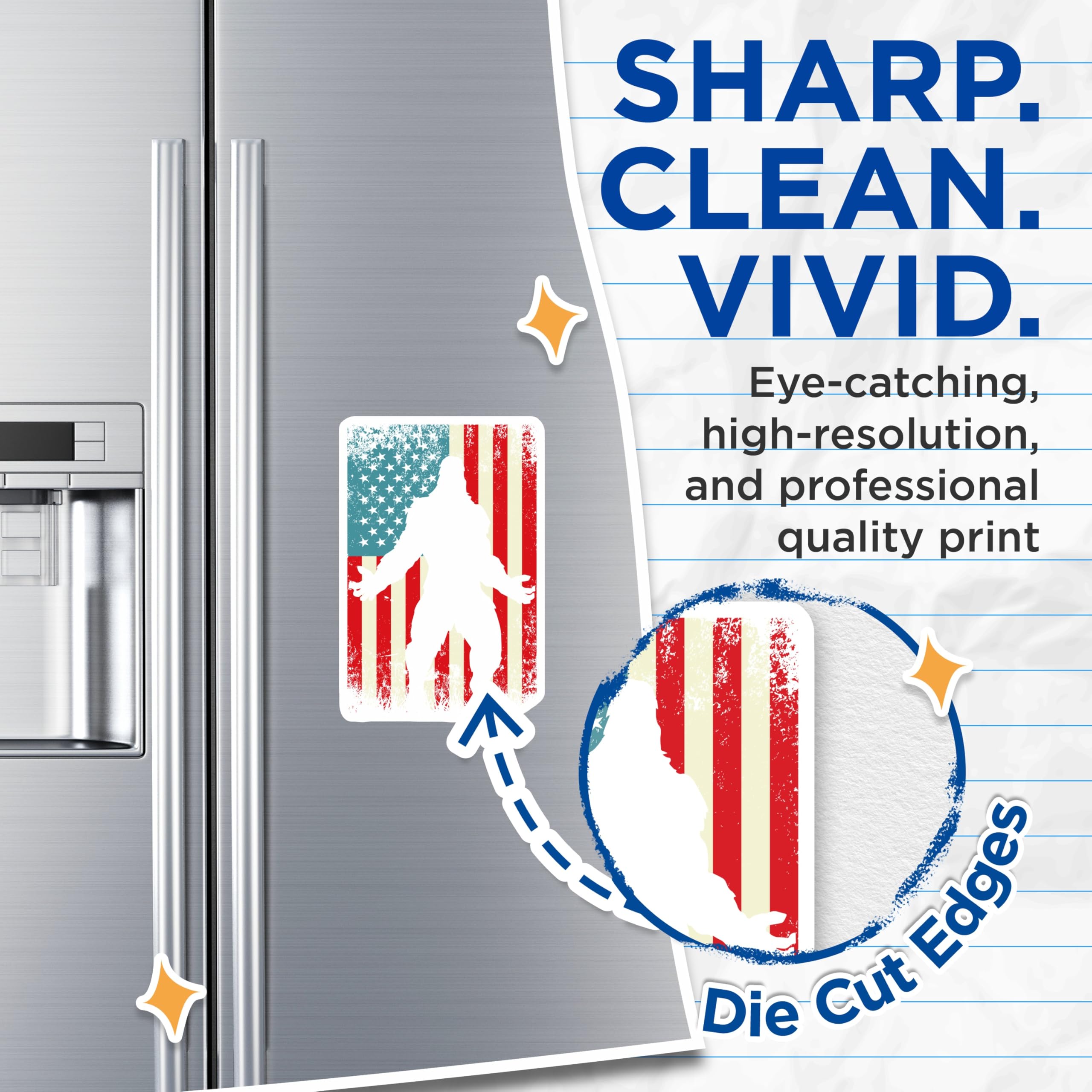 (2 Pack) Bigfoot American Flag Magnets - Patriotic Sasquatch Decor - Cryptid US Flag Fan Art - 5 Inches On Longest Side - Thick Durable Magnet - Made in USA - MAG20666
