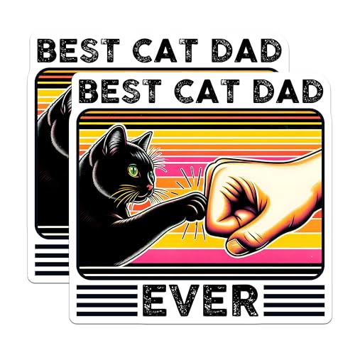 (2 Pack) Best Cat Dad Ever Stickers - Lover Gifts - Fun Dads - 5" On Longest Side - Sticks to Smooth Flat Surfaces - Made in USA - BMCS7470