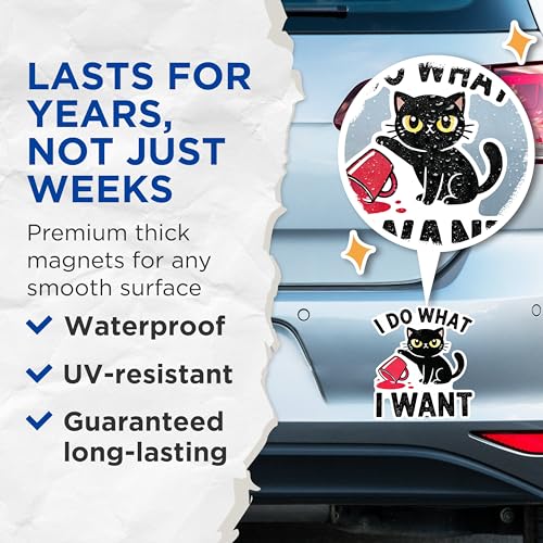 (2 Pack) I Do What I Want Cat Magnets - Funny Cat Magnets - Cute Animal Magnets for Fridge- 5" On Longest Side - for Fridges, Toolboxes, Cars - Made in USA - MAG2798