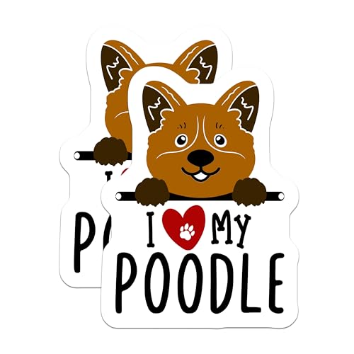 (2 Pack) I Love My Poodle Magnets - Dog Lover - Cute Dog Fridge Magnets - Paw Print Magnet - Pet Owner Gifts - 5" On Longest Side - for Cars, Fridges, Toolboxes - Made in USA - MAG4294