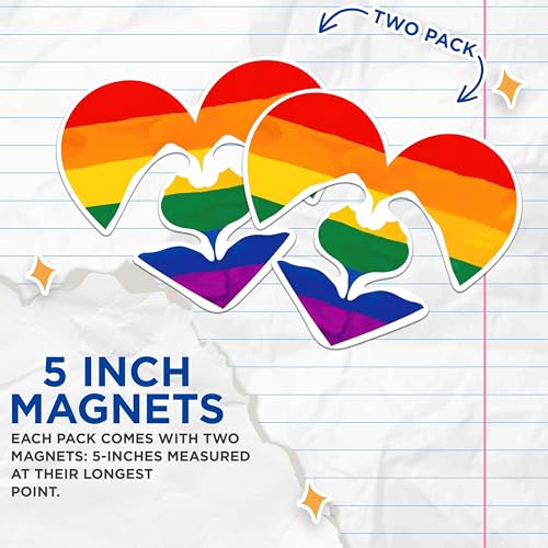 (2 Packs) Rainbow Heart Inclusive Rainbow Magnets - LGBTQ Friendly Welcoming Magnets - 5 Inches On Longest Side - Premium Magnet - for Fridges, Toolboxes, Cars - Made in USA - MAG2279