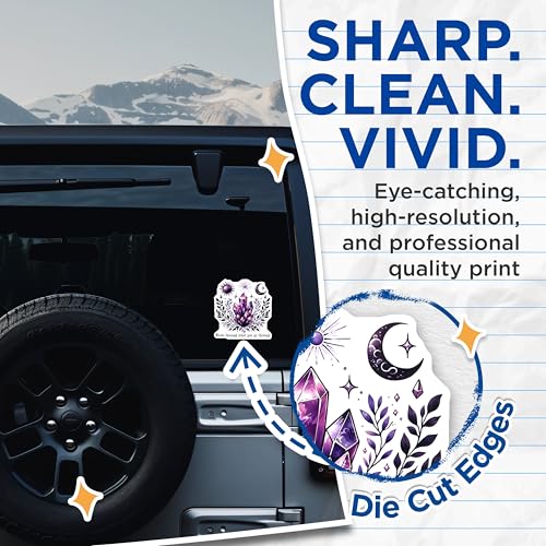 (2 Pack) Crystal Growth Stickers - Inspirational Quote - Mystical Plants - Moon and Sun Design - 5" On Longest Side - Sticks to Smooth Flat Surfaces - Made in USA - BMCS8060