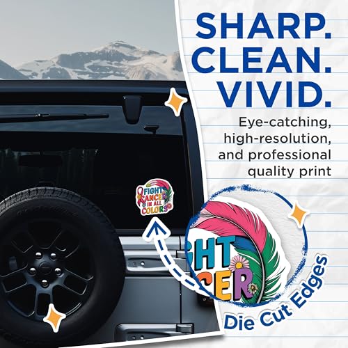 (2 Pack) Fight Cancer in All Colors Stickers - Cancer Awareness - Motivational Decals - 5" On Longest Side - Sticks to Smooth Flat Surfaces - Made in USA - BMCS8747