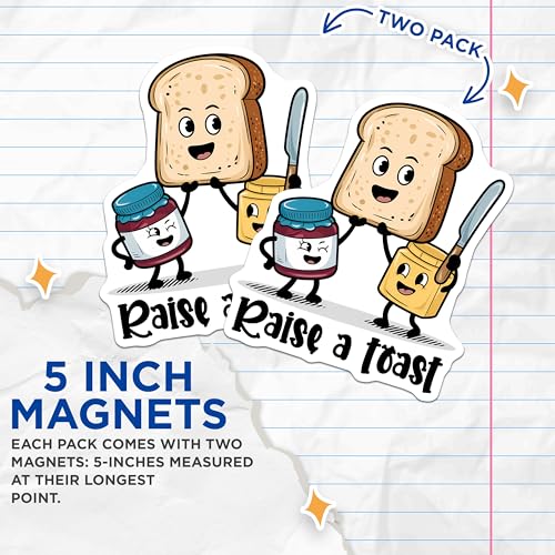 (2 Pack) Raise a Toast Magnets - Cute Kitchen Decor - 5" On Longest Side - for Cars, Fridges, Toolboxes - Made in USA - MAG7623