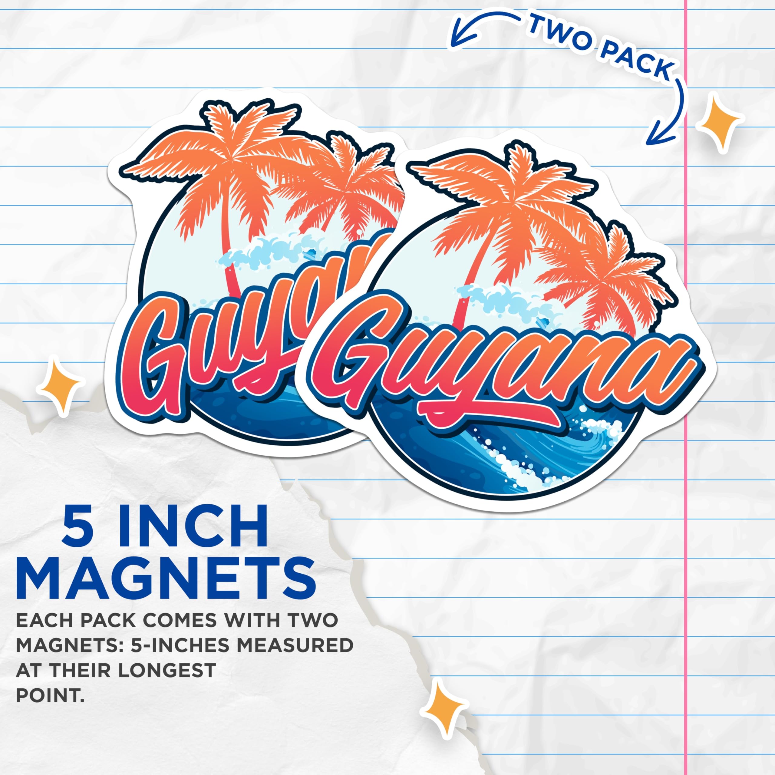 (2 Pack) Guyana Souvenir Magnets - Caribbean Island Decor - Tropical Vacation Magnet - 5" On Longest Side - Premium Magnet - for Cars, Refrigerators, Toolboxes, Lockers - Made in USA - MAG17739