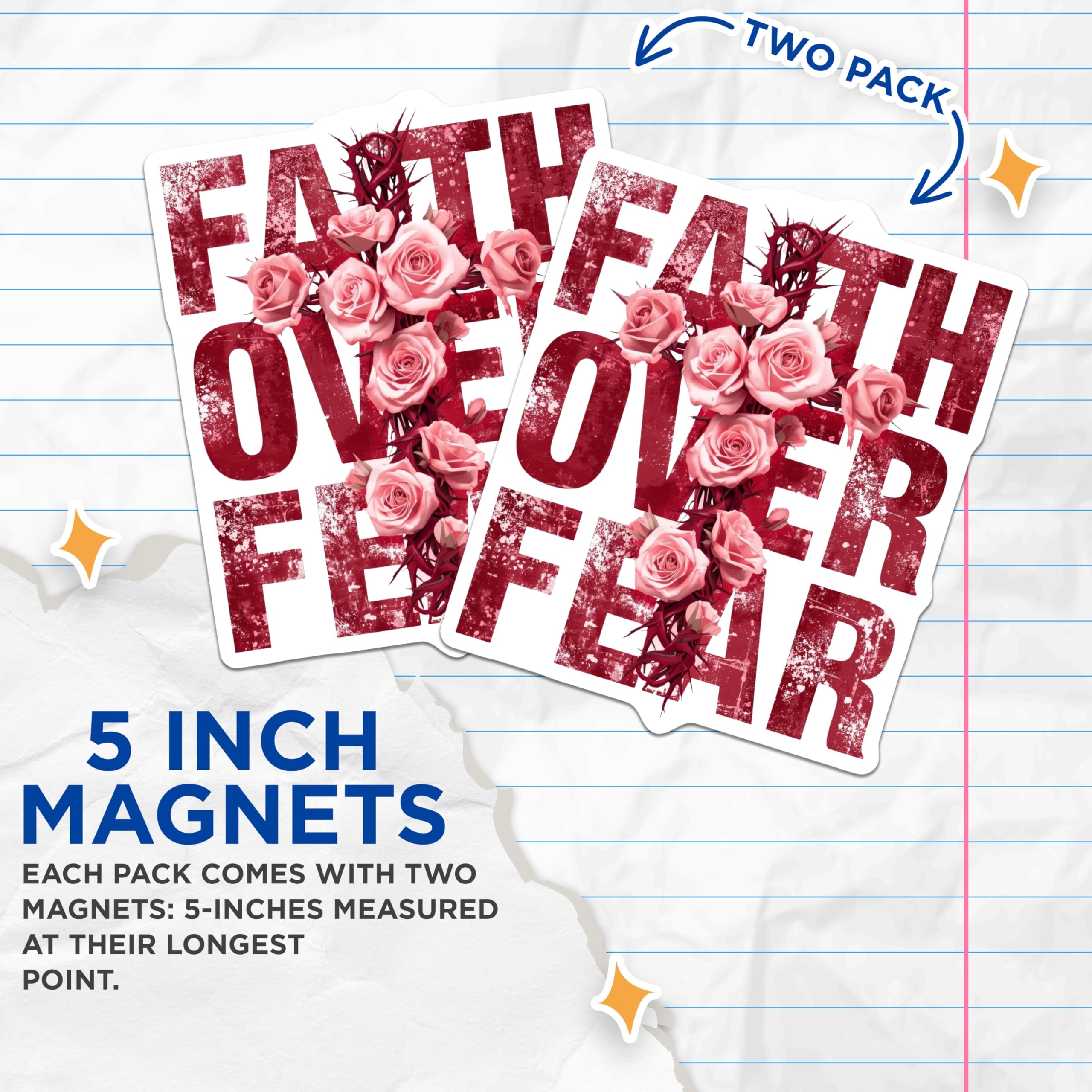 (2 Pack) Faith Over Fear Magnets - Christian Religious Decor - Inspirational Scripture Art - 5 Inches On Longest Side - Thick Durable Magnet - Made in USA - MAG19538