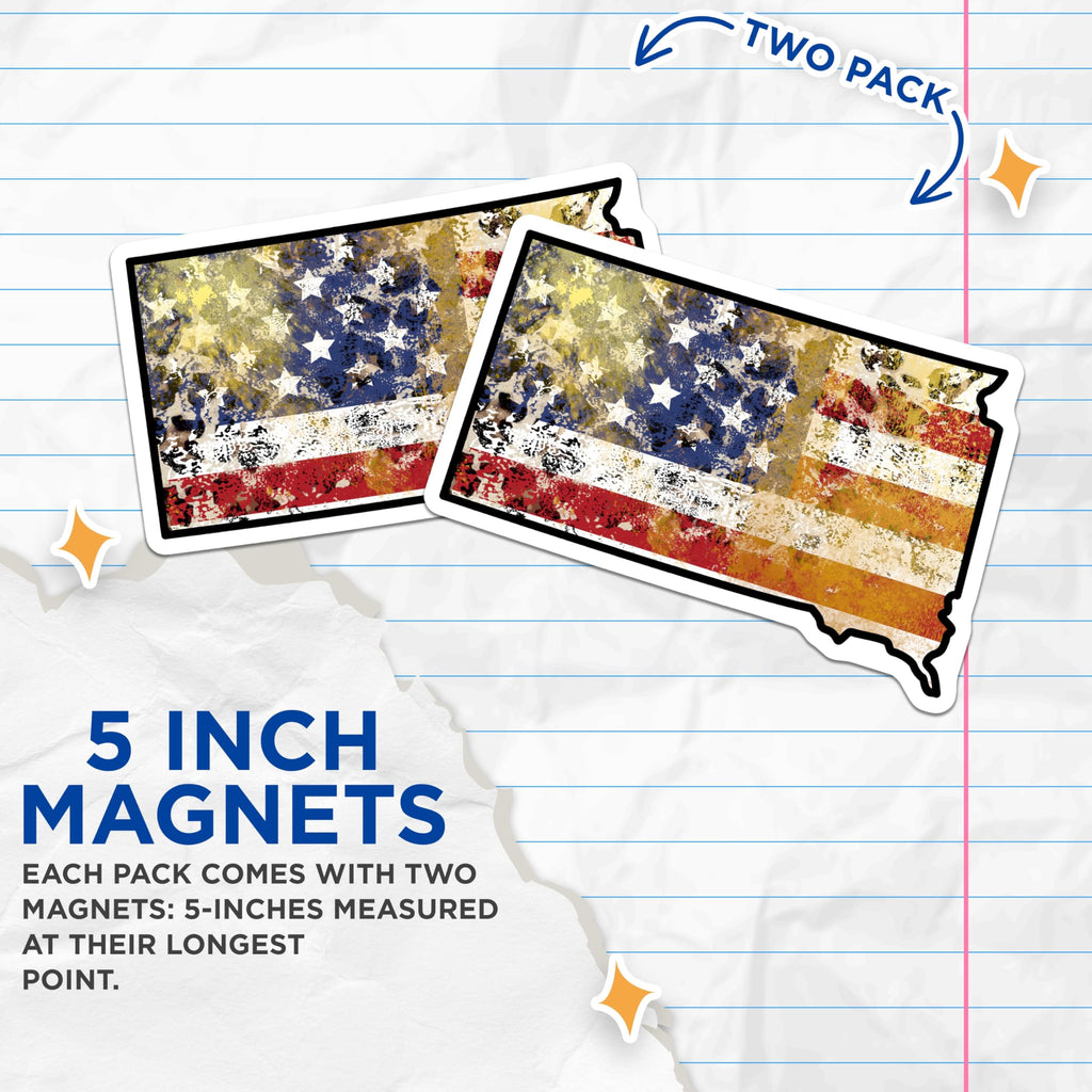 (2 Pack) South Dakota Flag Magnets - Distressed US State Magnet - Fridge Magnets Set - 5" On Longest Side - Premium Magnet - for Cars, Refrigerators, Toolboxes, Lockers - Made in USA - MAG17889