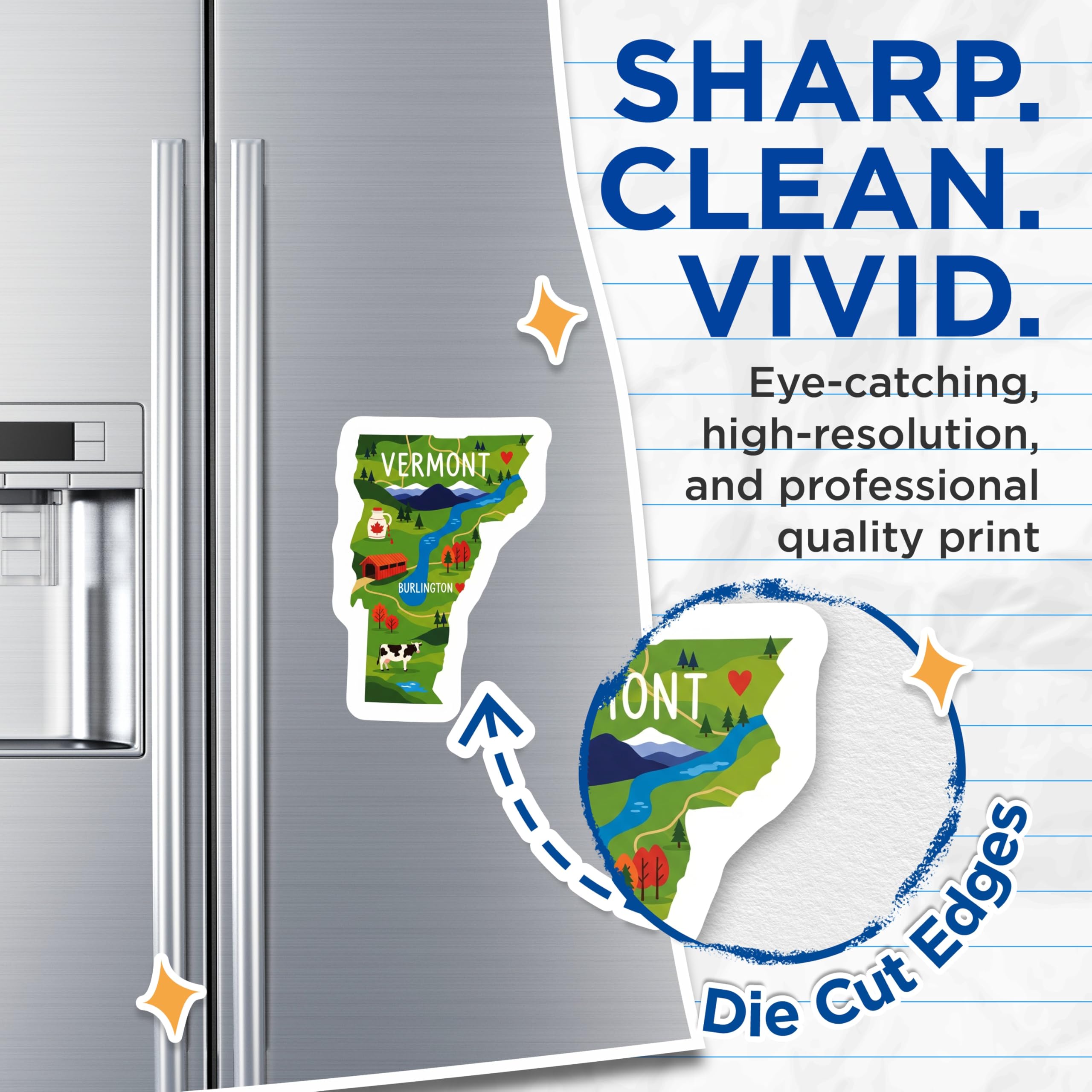 (2 Pack) Vermont State Magnets - Burlington Map Art - Cow Fridge Decors - 5" On Longest Side - Premium Magnet - for Cars, Refrigerators, Toolboxes, Lockers - Made in USA - MAG16132