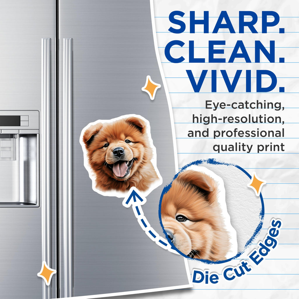 (2 Pack) Chow Chow Puppy Magnets - Cute Dog Lover Pet Fridge Magnets - Happy Fluffy Animal Art Decor for Dog Owners - 5 Inches On Longest Side - Thick Durable Magnet - Made in USA - MAG27179