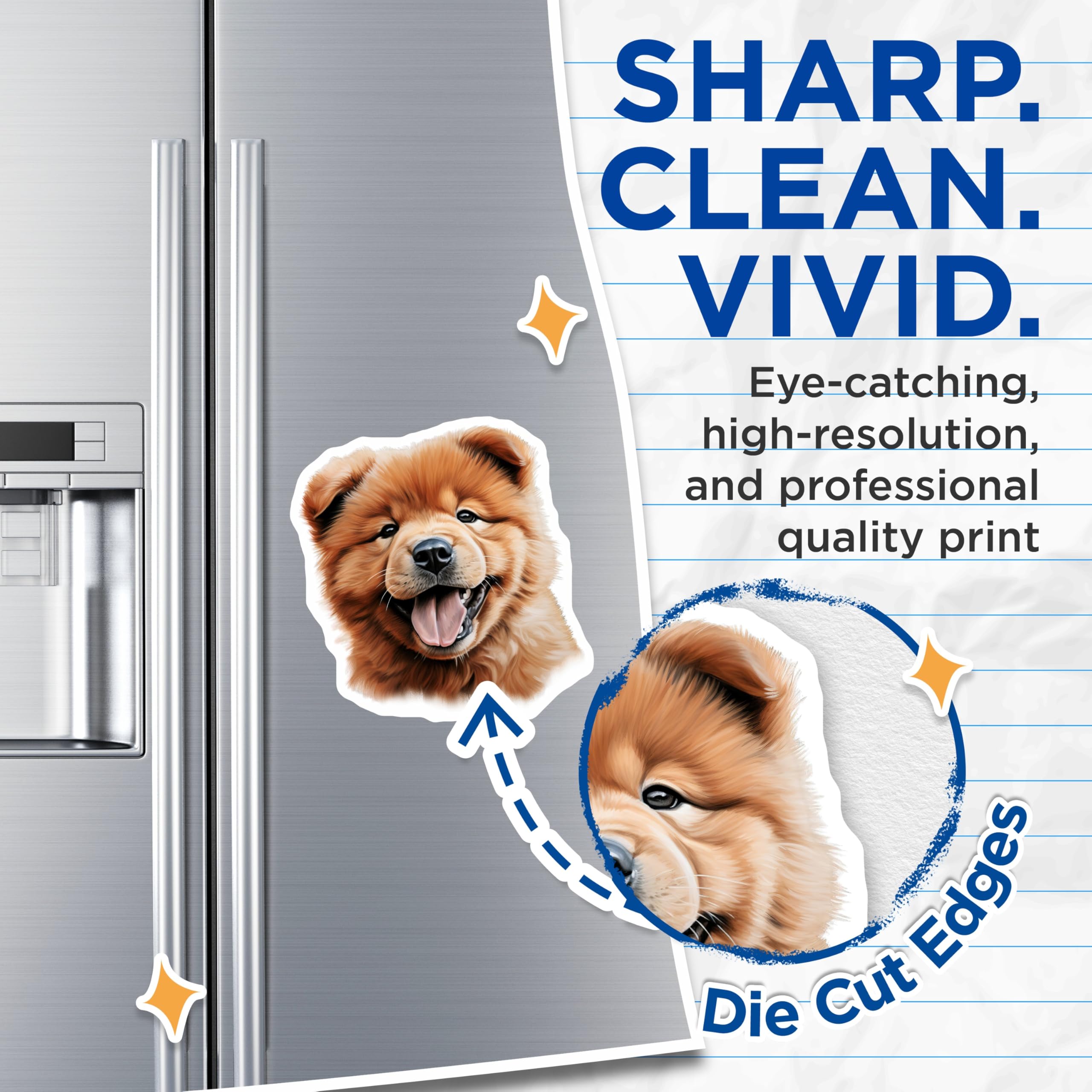 (2 Pack) Chow Chow Puppy Magnets - Cute Dog Lover Pet Fridge Magnets - Happy Fluffy Animal Art Decor for Dog Owners - 5 Inches On Longest Side - Thick Durable Magnet - Made in USA - MAG27179