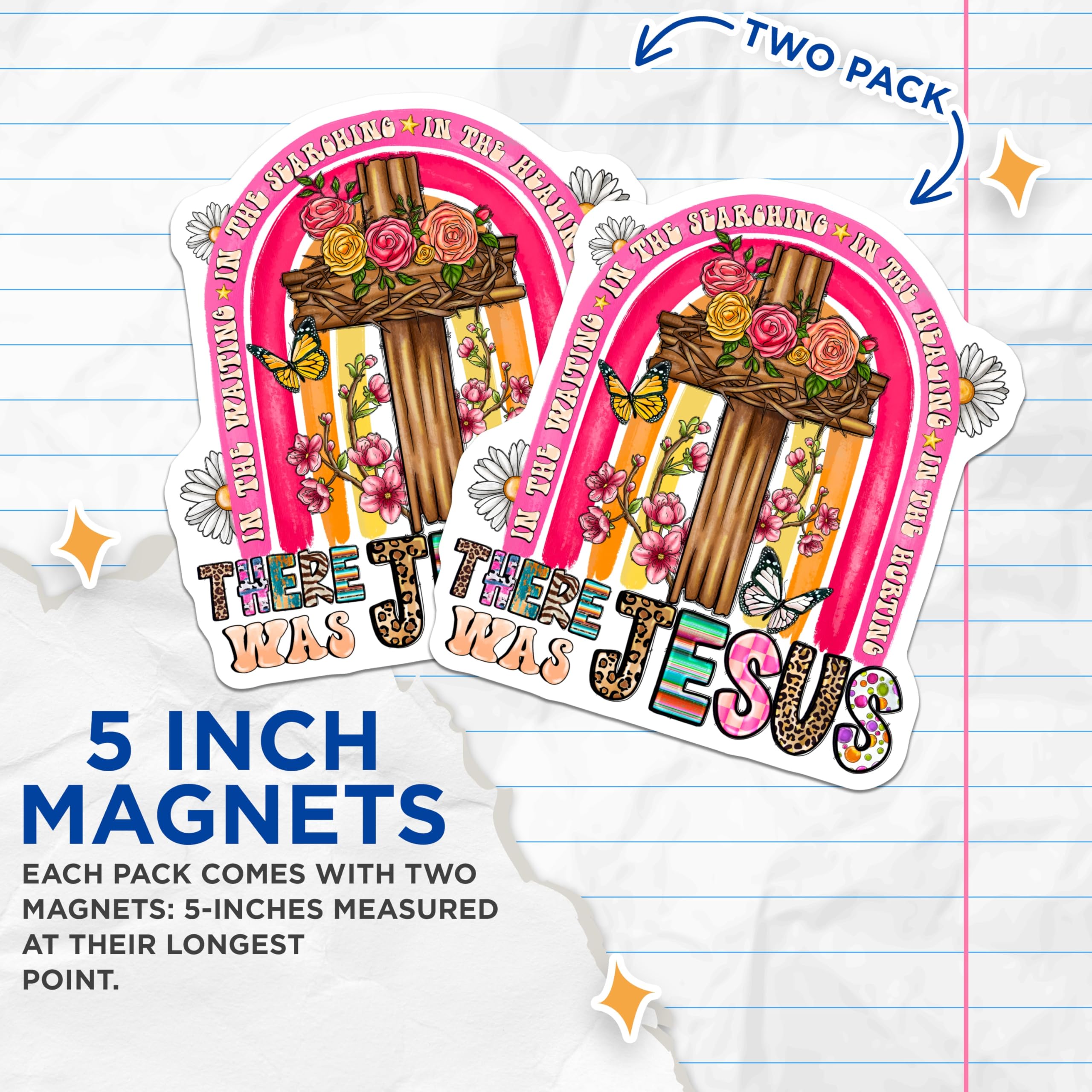 (2 Pack) Christian Cross Magnets - Faith Jesus Decor - Boho Inspirational Refrigerator Magnets - 5 Inches On Longest Side - Thick Durable Magnet - Made in USA - MAG27807