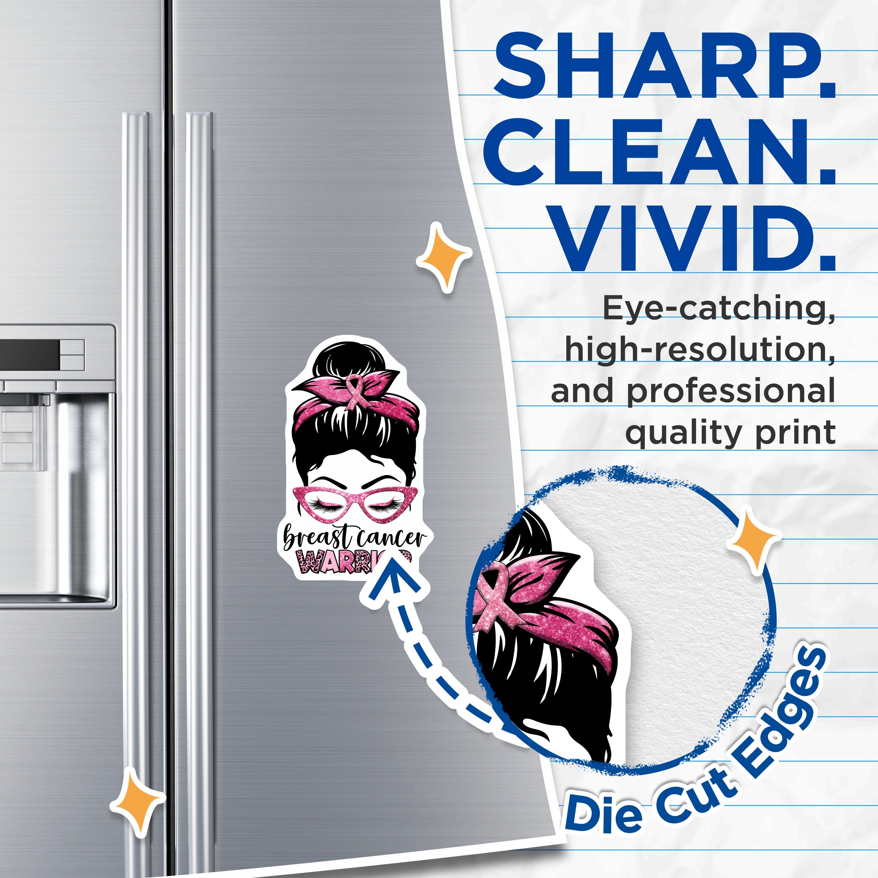 (2 Pack) Breast Cancer Warrior Magnets - Pink Ribbon Awareness - Messy Bun Survivor Support Hope - 5 Inches On Longest Side - Thick Durable Magnet - Made in USA - MAG37169