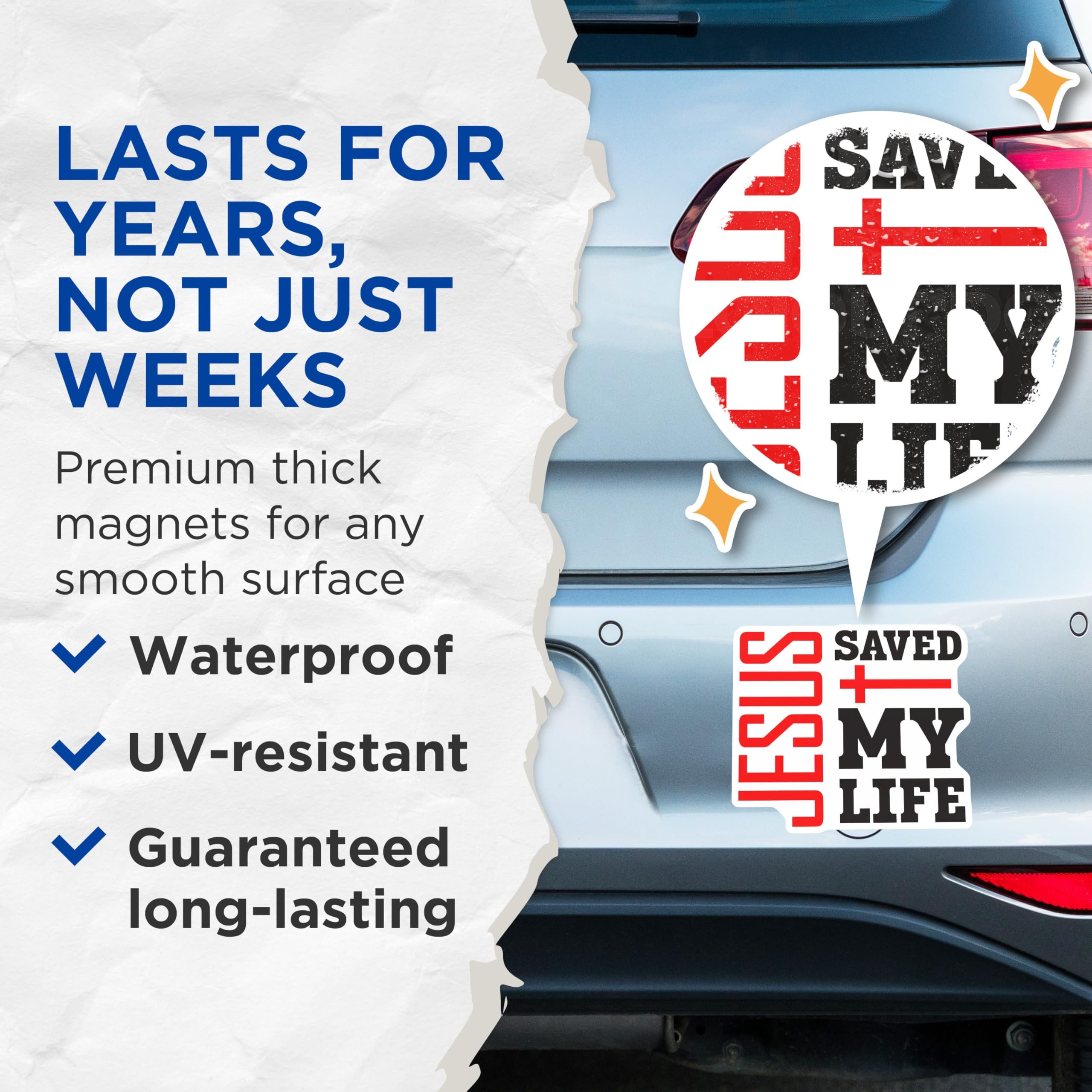 (2 Pack) Jesus Saved My Life Magnets - Christian Faith Decor - Religious Statement Fridge Magnets - 5 Inches On Longest Side - Thick Durable Magnet - Made in USA - MAG26145