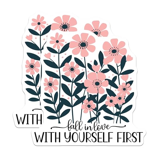 (2 Pack) Fall in Love with Yourself First Magnets - Motivational Floral Magnets - Inspirational Positive Quote - 5" On Longest Side - for Cars, Fridges, Toolboxes - Made in USA - MAG3863